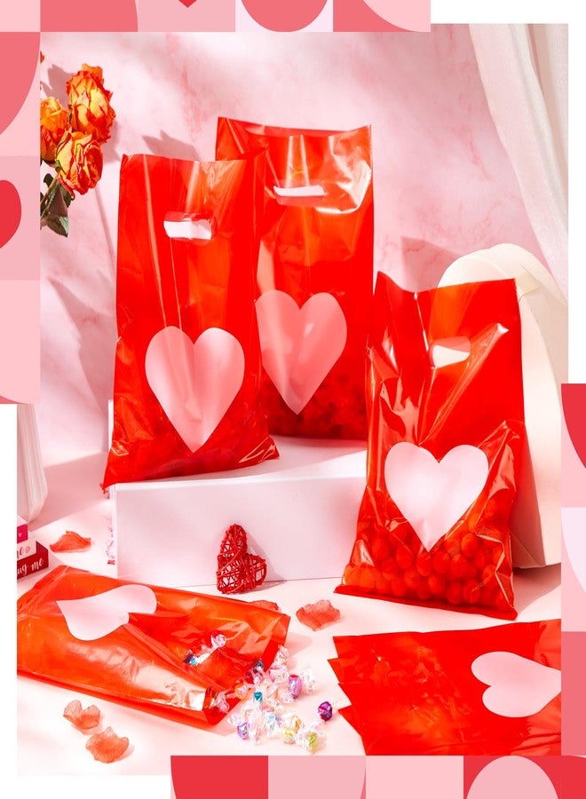 TecUnite 48 Pieces Valentine Plastic Gift Bags Bulk Red Treat Bags with Handle for Valentine's Day Holiday Party Favor Supplies - Image 5